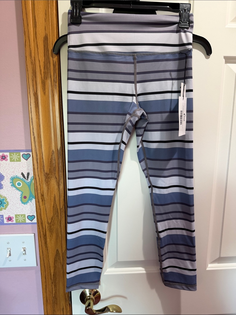 Striped Performance Leggings in Blue & Gray - Women's Activewear